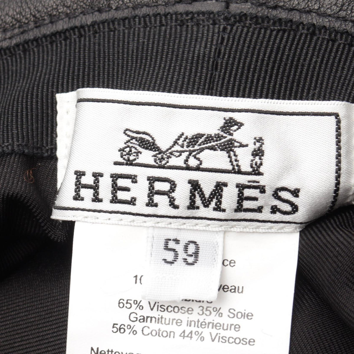 HERMES Sellier Button Leather Bucket Hat Black Size 59