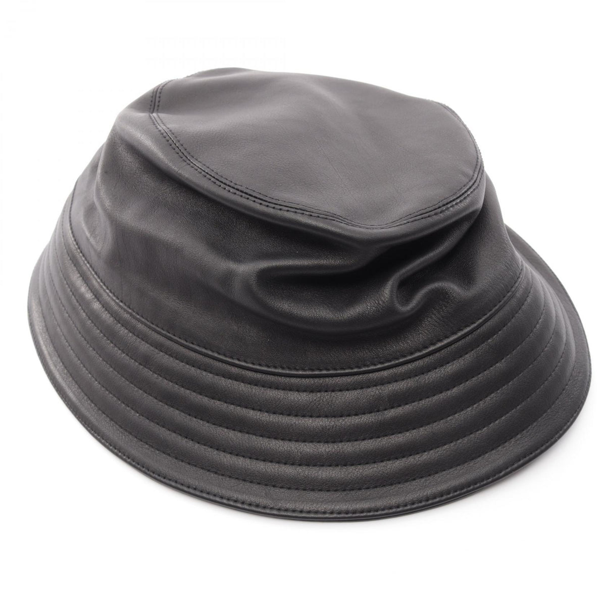 HERMES Sellier Button Leather Bucket Hat Black Size 59