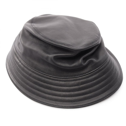 HERMES Sellier Button Leather Bucket Hat Black Size 59