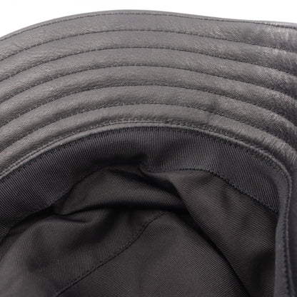 HERMES Sellier Button Leather Bucket Hat Black Size 59