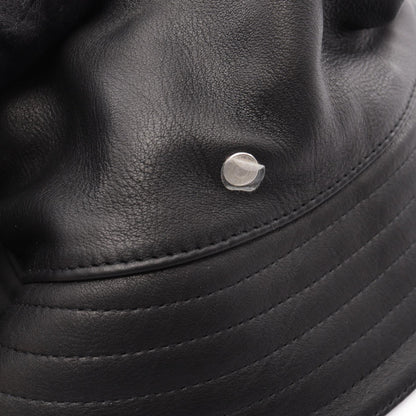 HERMES Sellier Button Leather Bucket Hat Black Size 59
