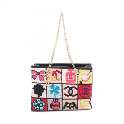 CHANEL Icon Shoulder Bag Leather Fabric