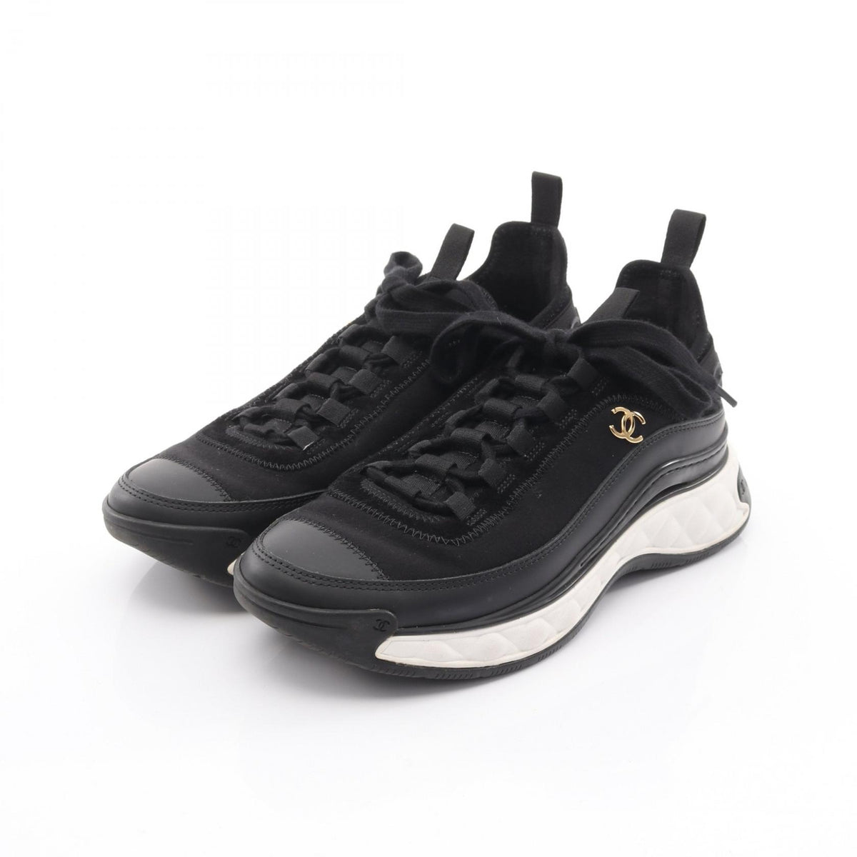 CHANEL Coco Mark Leather Suede Sneakers Black Size 38