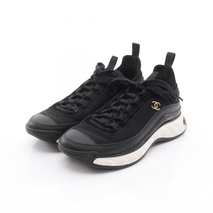 CHANEL Coco Mark Leather Suede Sneakers Black Size 38