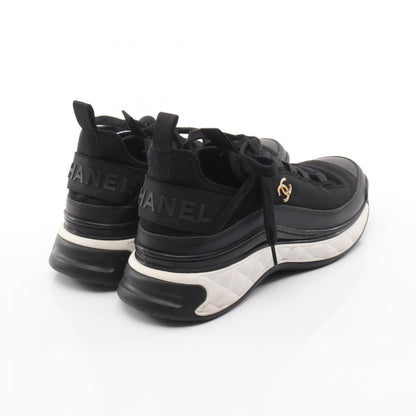 CHANEL Coco Mark Leather Suede Sneakers Black Size 38