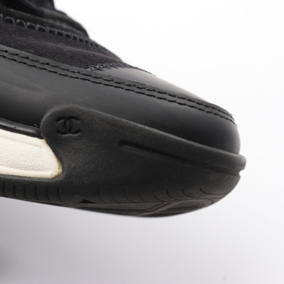 CHANEL Coco Mark Leather Suede Sneakers Black Size 38
