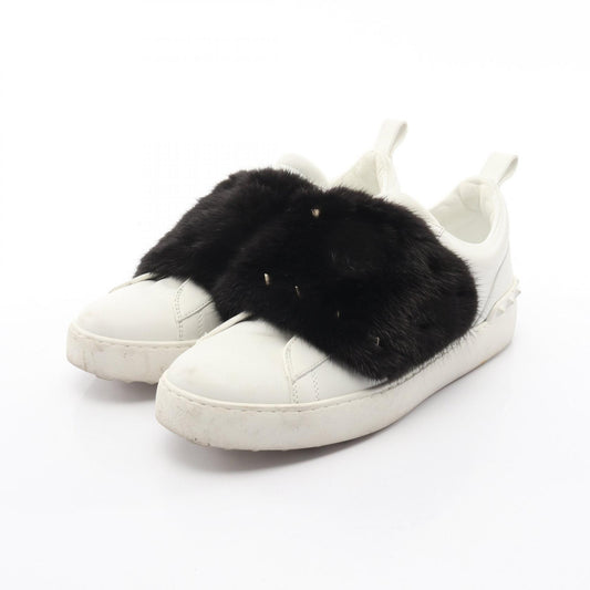 Valentino Leather Fur Slip-Ons White Black Size 40