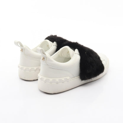 Valentino Leather Fur Slip-Ons White Black Size 40