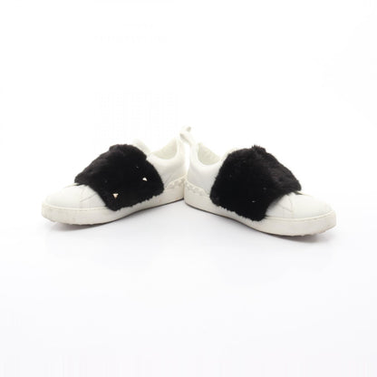 Valentino Leather Fur Slip-Ons White Black Size 40