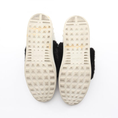 Valentino Leather Fur Slip-Ons White Black Size 40