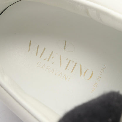 Valentino Leather Fur Slip-Ons White Black Size 40