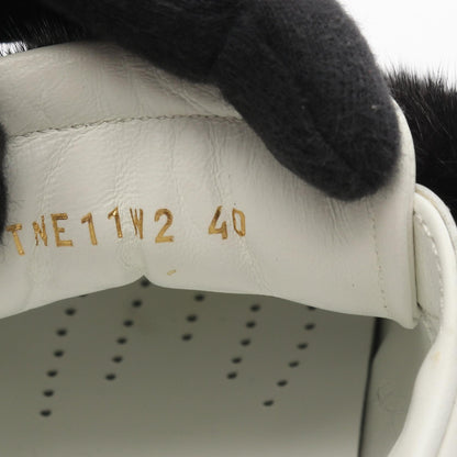 Valentino Leather Fur Slip-Ons White Black Size 40
