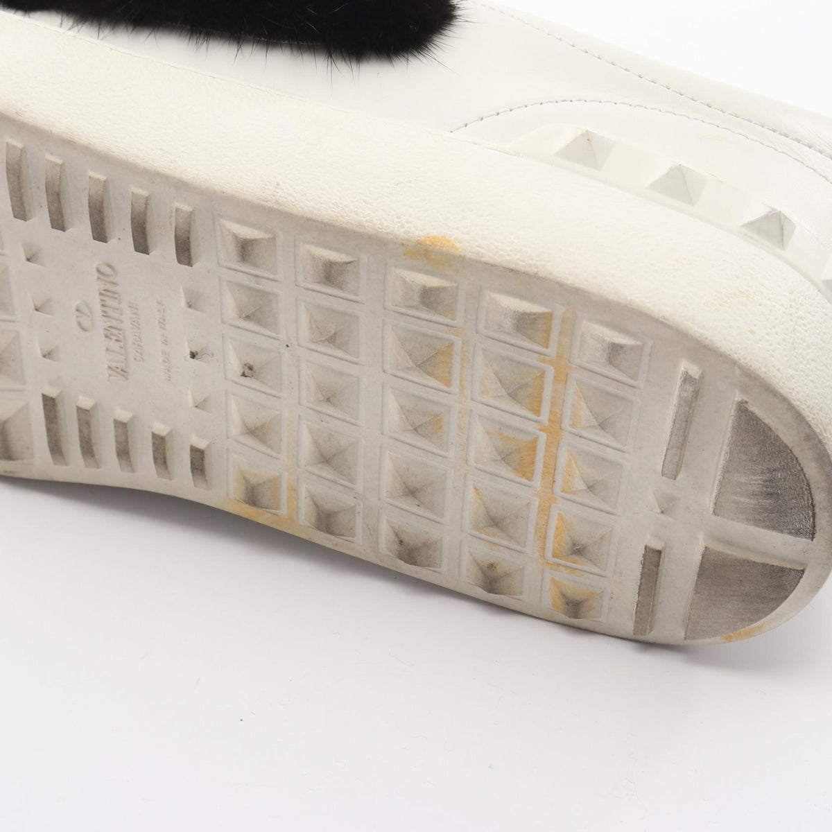 Valentino Leather Fur Slip-Ons White Black Size 40