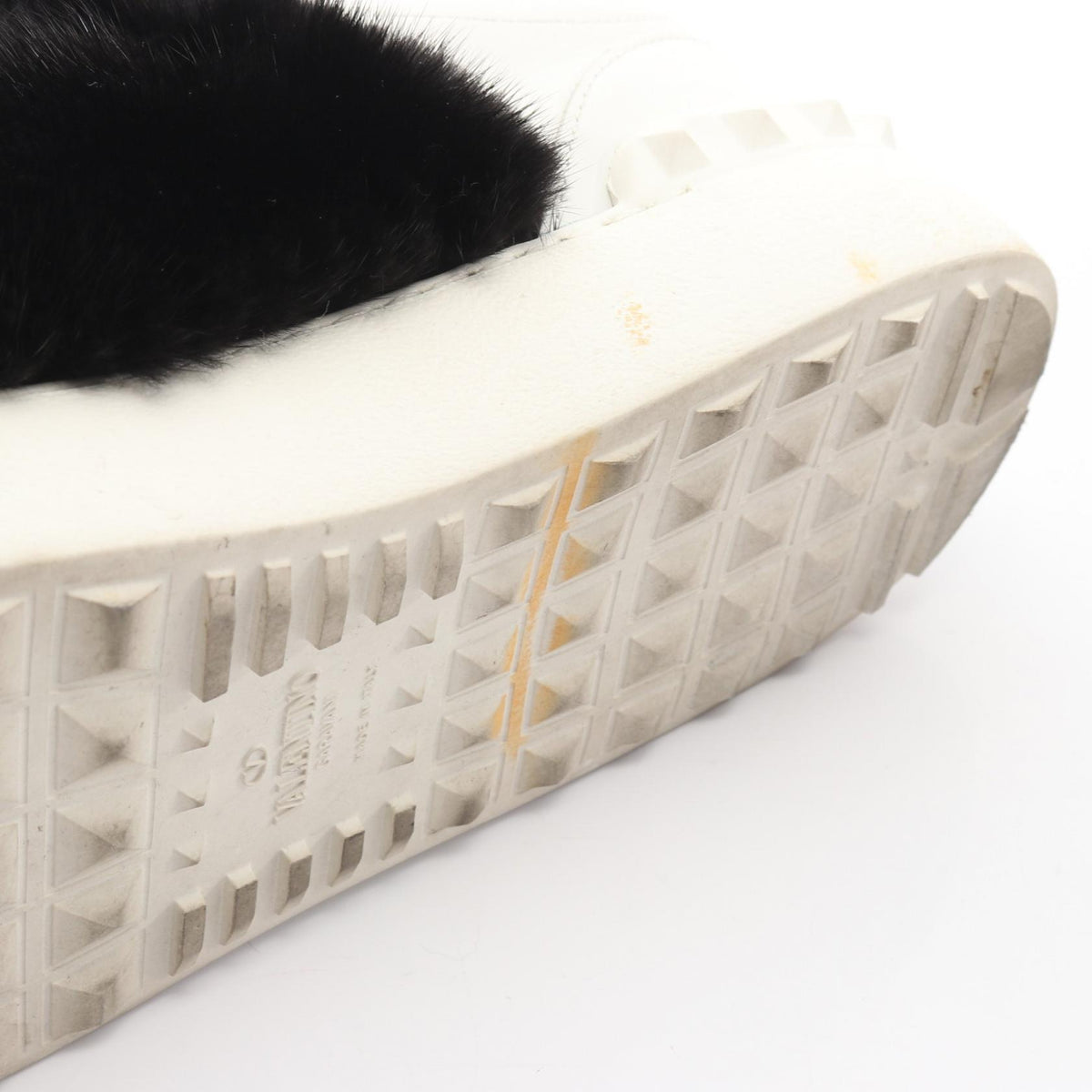 Valentino Leather Fur Slip-Ons White Black Size 40