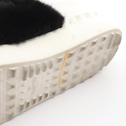 Valentino Leather Fur Slip-Ons White Black Size 40