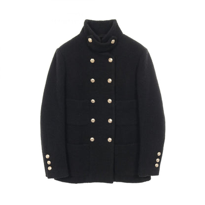 CHANEL Wool Coco Mark Button Coat Black Size 34