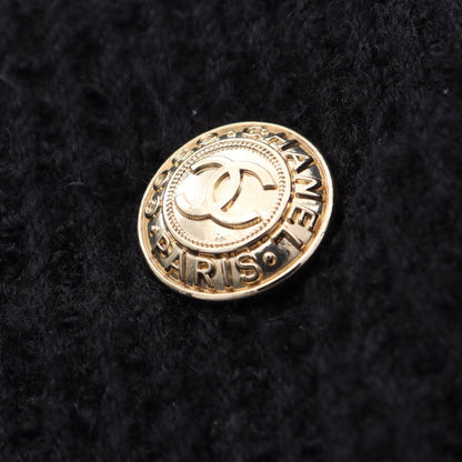 CHANEL Wool Coco Mark Button Coat Black Size 34