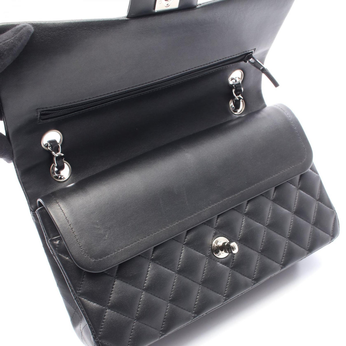 CHANEL Matelassé Double Black Lambskin Shoulder Bag