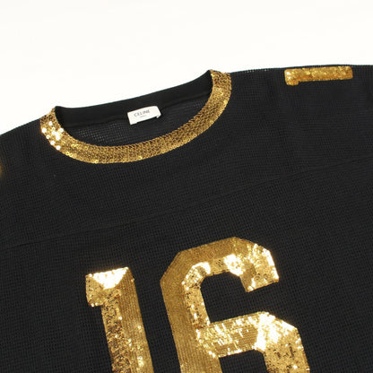 CELINE 16 Embroidered Cotton T-Shirt Black Size M