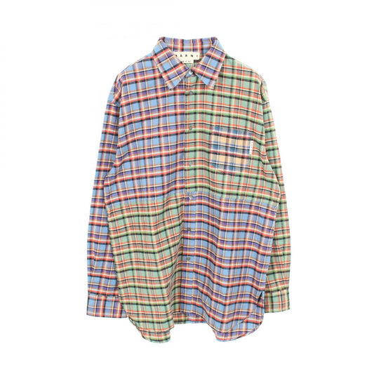 MARNI Patchwork Cotton Long Sleeve Shirt Blue Size 50