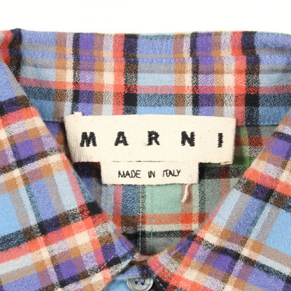 MARNI Patchwork Cotton Long Sleeve Shirt Blue Size 50