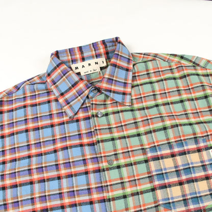 MARNI Patchwork Cotton Long Sleeve Shirt Blue Size 50