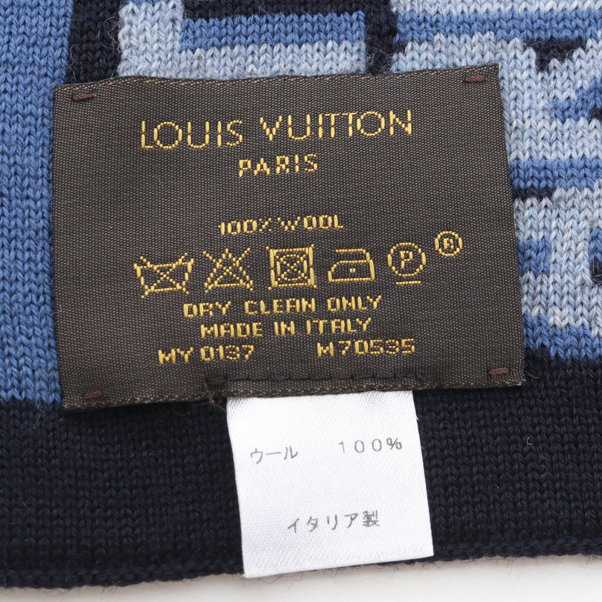 LOUIS VUITTON Echarpe LV Tag Wool Scarf Navy Blue