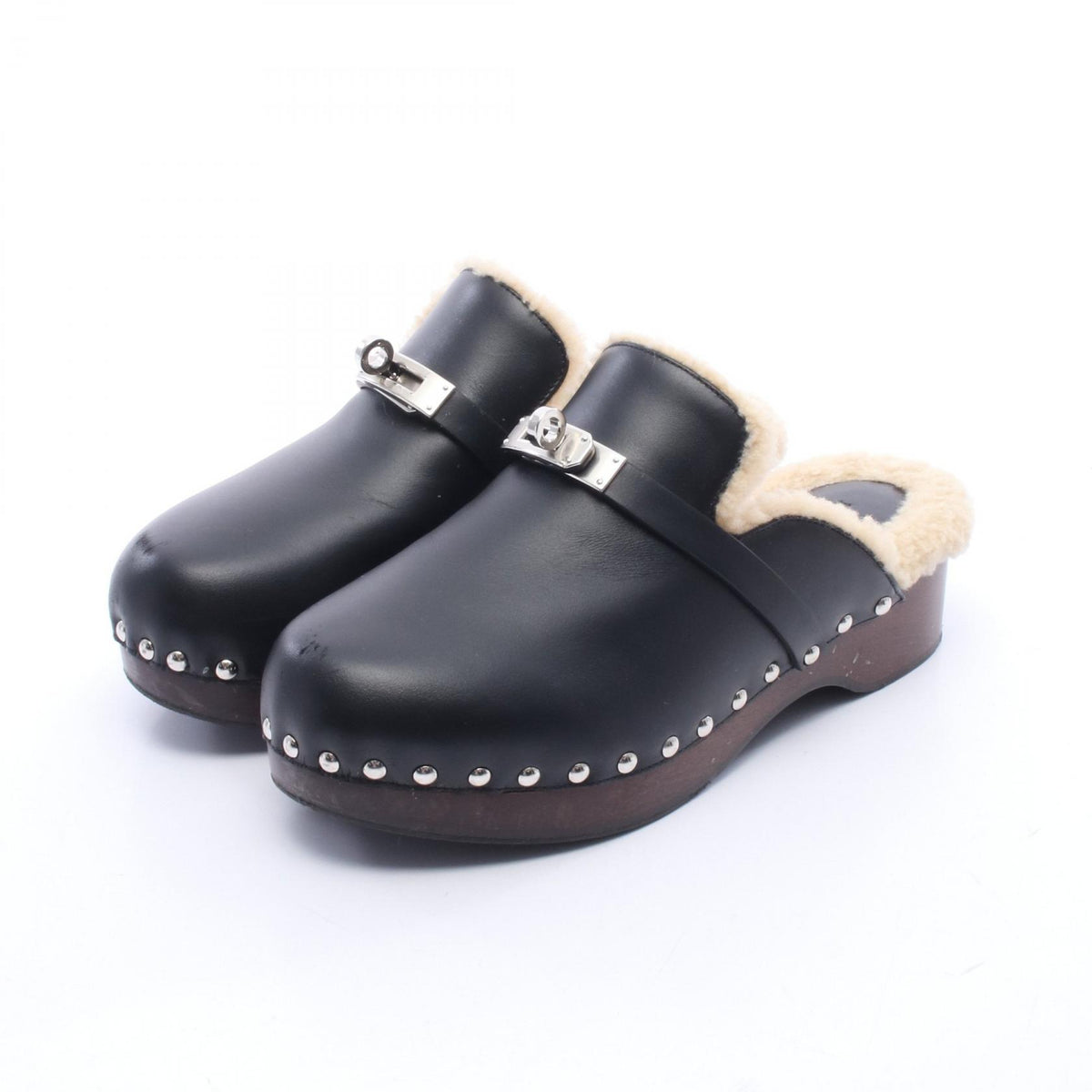 HERMES Carlotta Kelly Buckle Clog Sandals Size 36