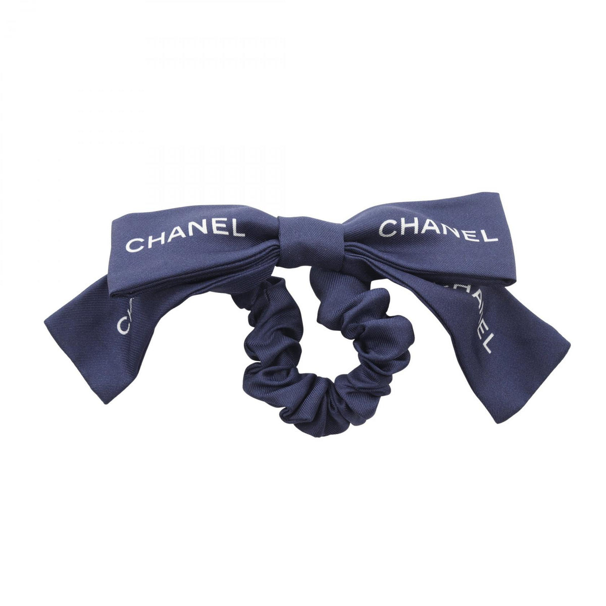 CHANEL Logo Ribbon Silk Scrunchie Blue