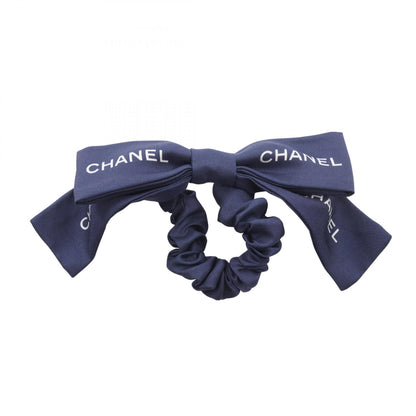 CHANEL Logo Ribbon Silk Scrunchie Blue