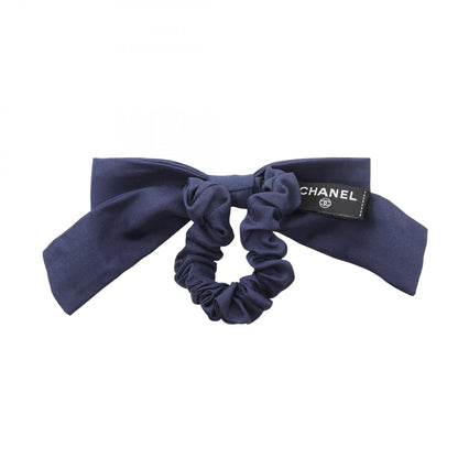 CHANEL Logo Ribbon Silk Scrunchie Blue