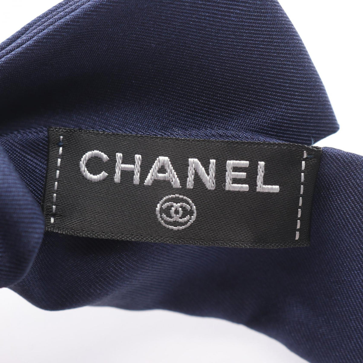 CHANEL Logo Ribbon Silk Scrunchie Blue