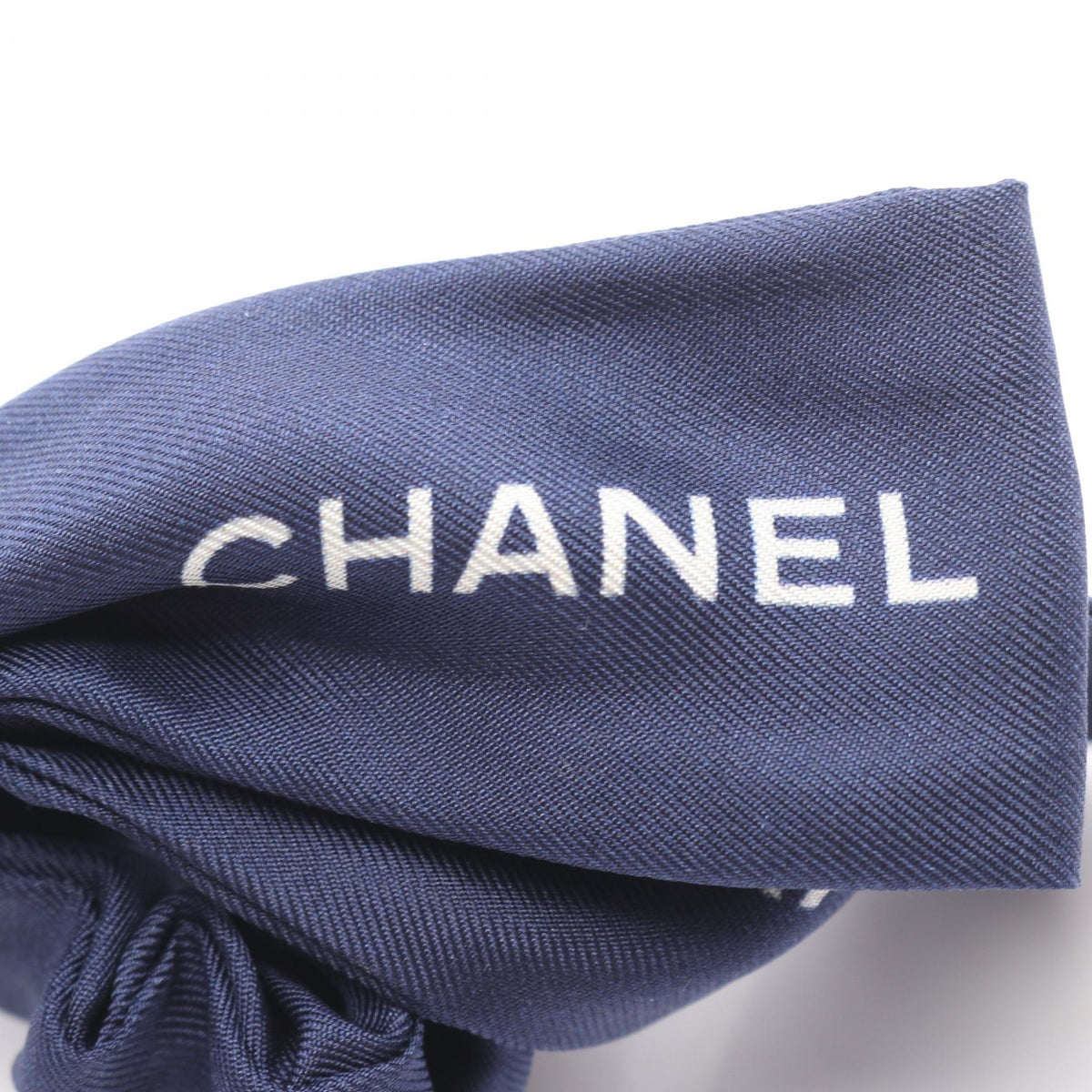 CHANEL Logo Ribbon Silk Scrunchie Blue