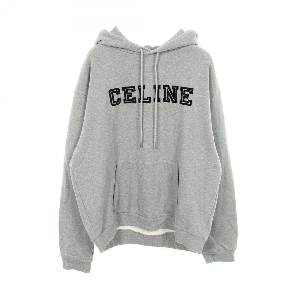 CELINE Flocked Logo Cotton Hoodie Gray Size XL