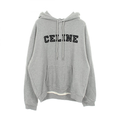 CELINE Flocked Logo Cotton Hoodie Gray Size XL