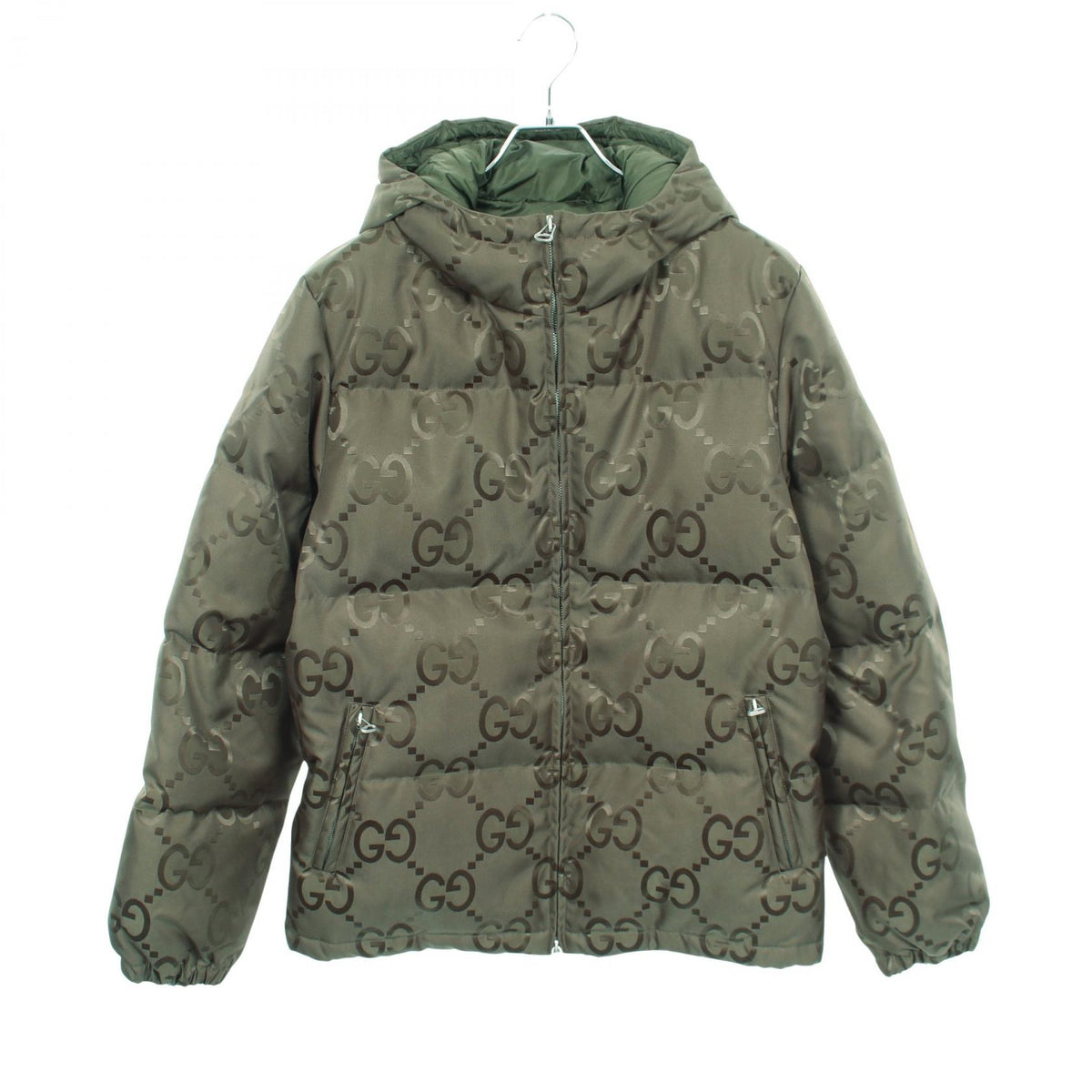 GUCCI Jumbo GG Hooded Nylon Down Jacket Khaki Size 44