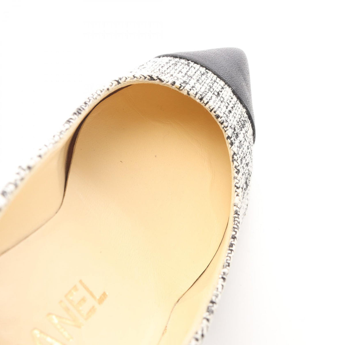 CHANEL Coco Mark Fabric Leather Pumps Black Size 34.5