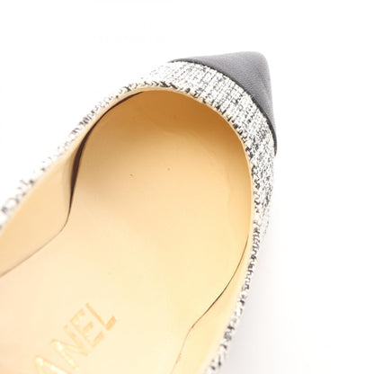 CHANEL Coco Mark Fabric Leather Pumps Black Size 34.5