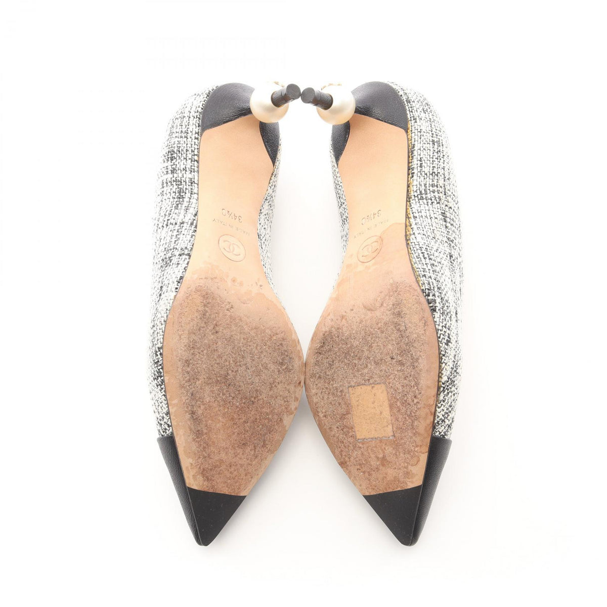 CHANEL Coco Mark Fabric Leather Pumps Black Size 34.5