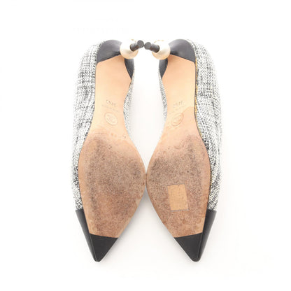 CHANEL Coco Mark Fabric Leather Pumps Black Size 34.5