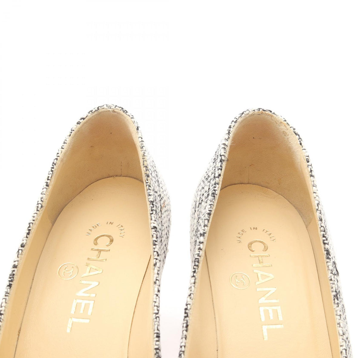 CHANEL Coco Mark Fabric Leather Pumps Black Size 34.5