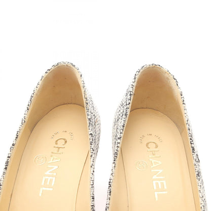 CHANEL Coco Mark Fabric Leather Pumps Black Size 34.5