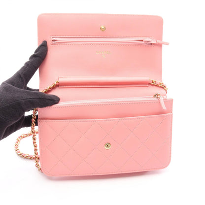 CHANEL Matelasse Shoulder Pink Lambskin Shoulder Bag