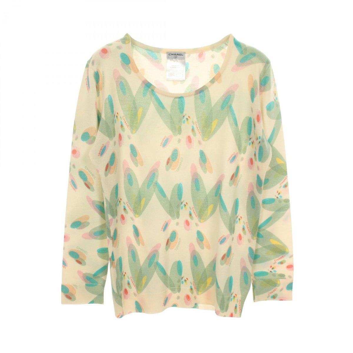 CHANEL All-Over Pattern Knit Sweater Cashmere Ivory Size 38
