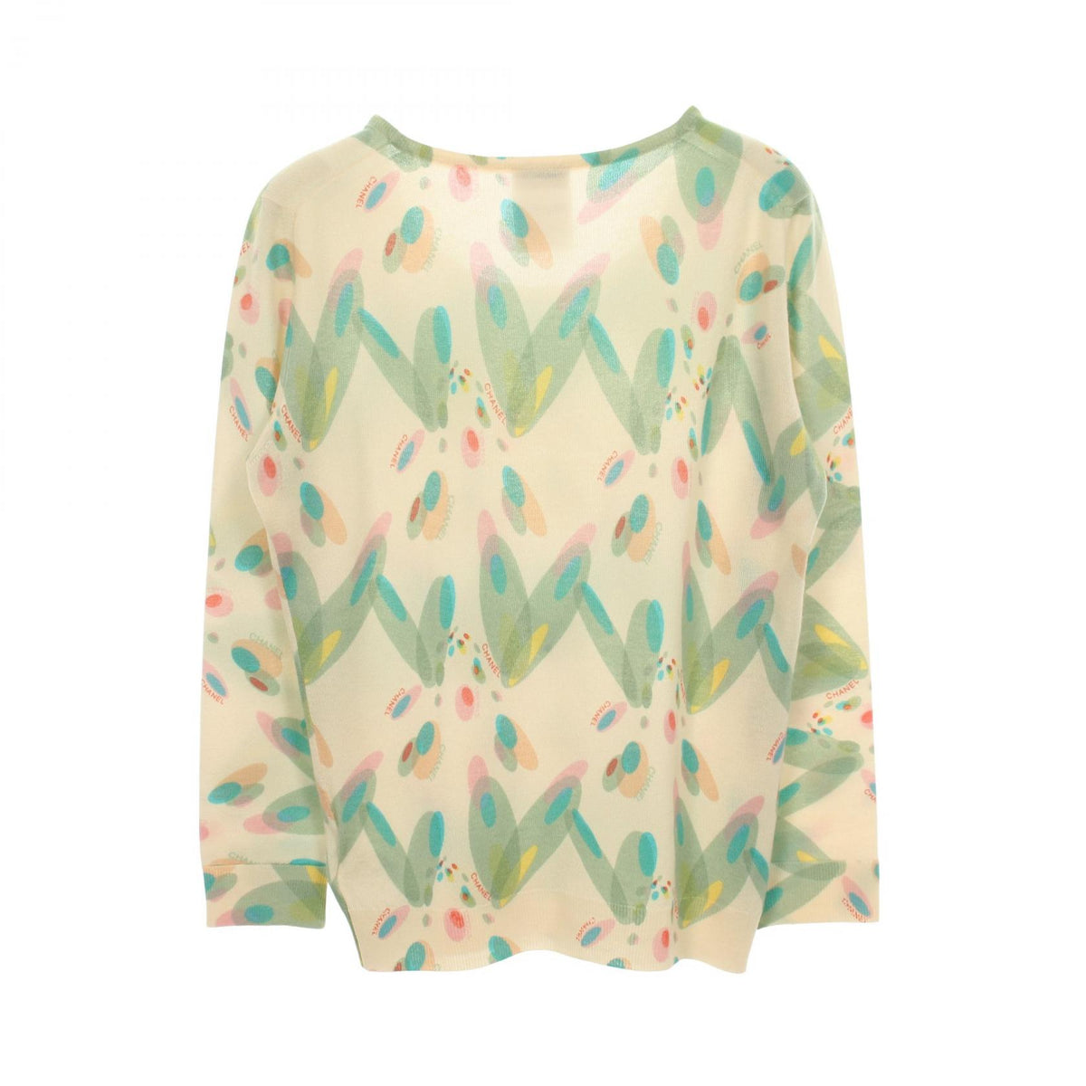 CHANEL All-Over Pattern Knit Sweater Cashmere Ivory Size 38
