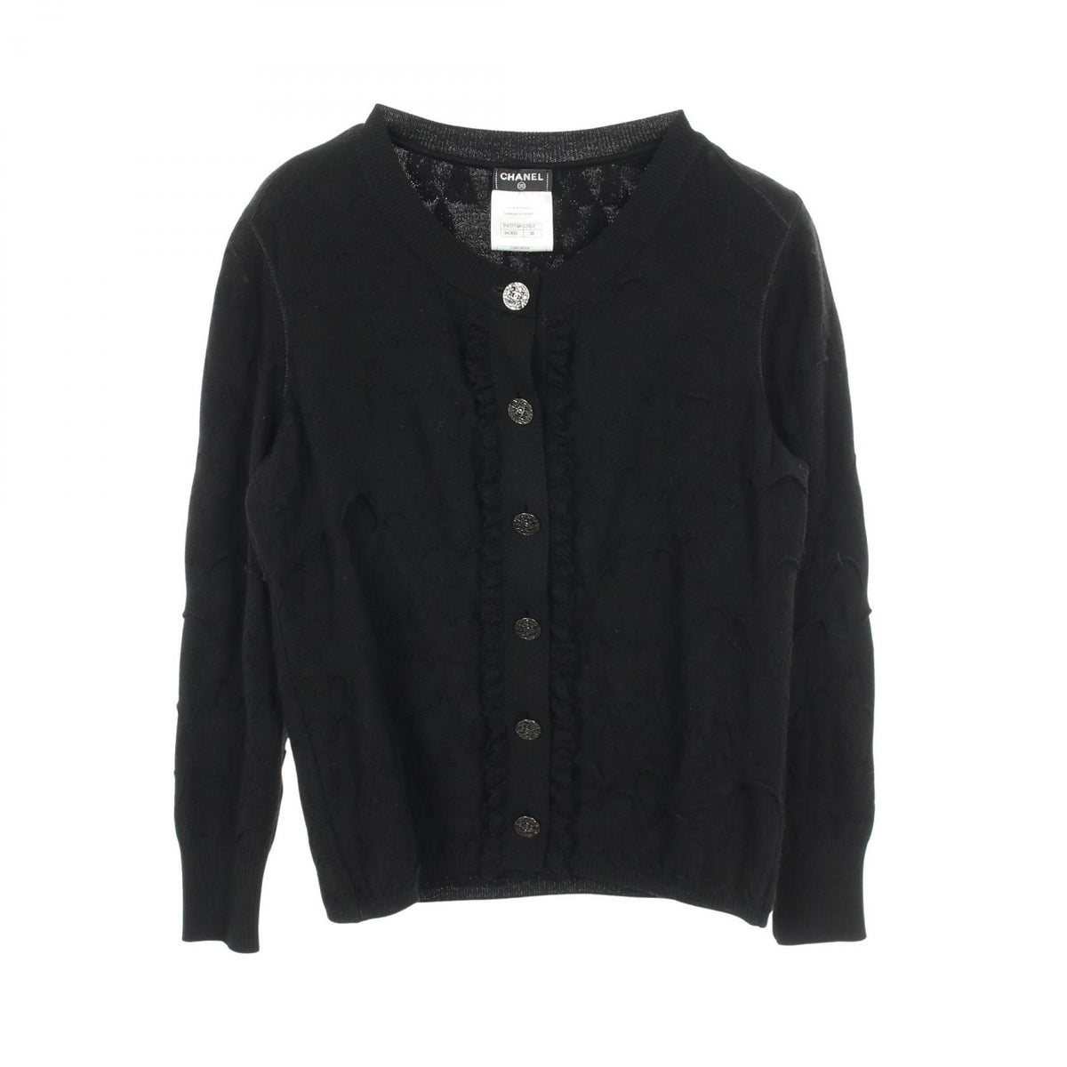 CHANEL Coco Mark Button Frill Wool Cardigan Size 38
