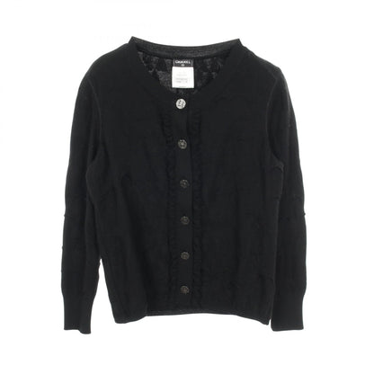 CHANEL Coco Mark Button Frill Wool Cardigan Size 38