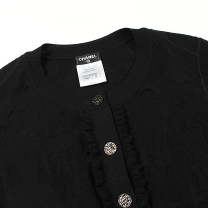 CHANEL Coco Mark Button Frill Wool Cardigan Size 38