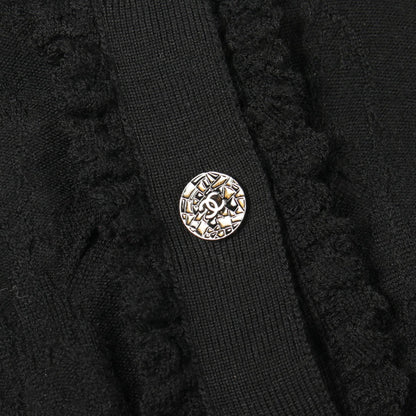 CHANEL Coco Mark Button Frill Wool Cardigan Size 38