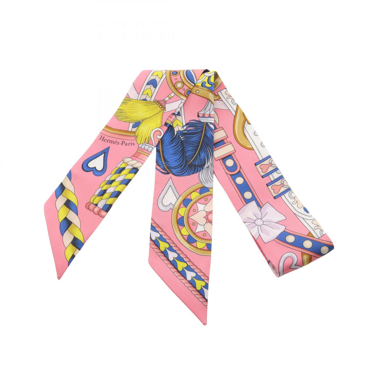HERMES HARNAIS DE COEUR Silk Scarf Pink